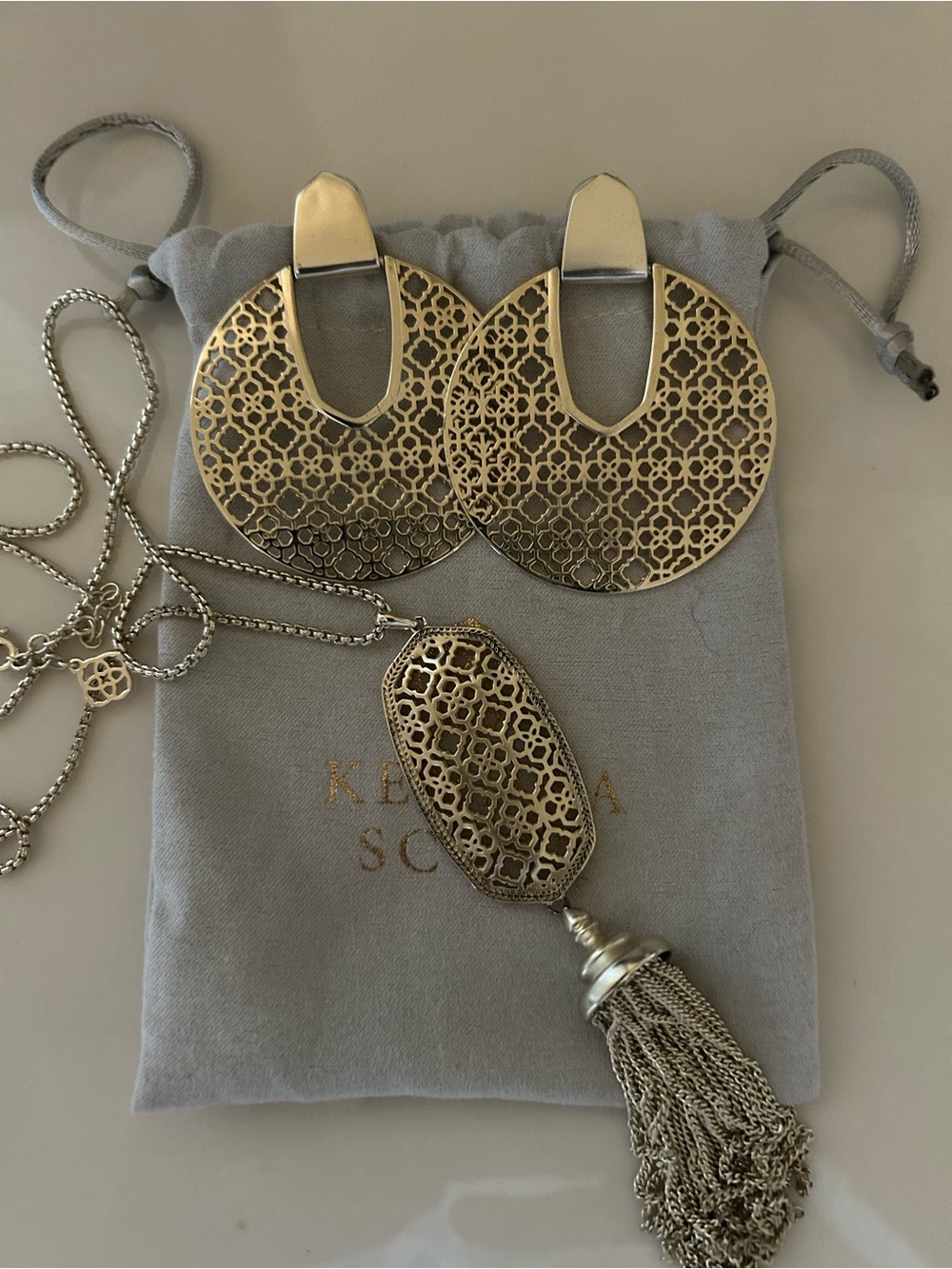 Kendra Scott Gold Filigree Tassel Necklace and Earring Set